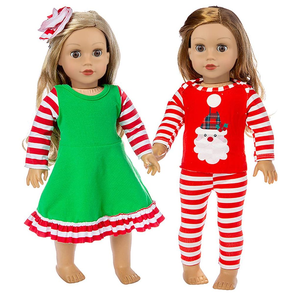 2 Set 18 Inch Doll Christmas Clothes Dress Pajamas Outfits for 18 Inch Girl Doll