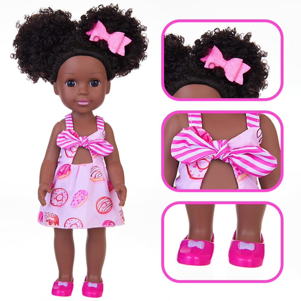 Black Doll 14.5 Inch and Black Girl Doll Clothes and Accessories, 14.5" African Doll Playsets with 2 Sets Dress, Butterfly Hair Clips, Panel Computer, Cellphone and A Pair of Shoes