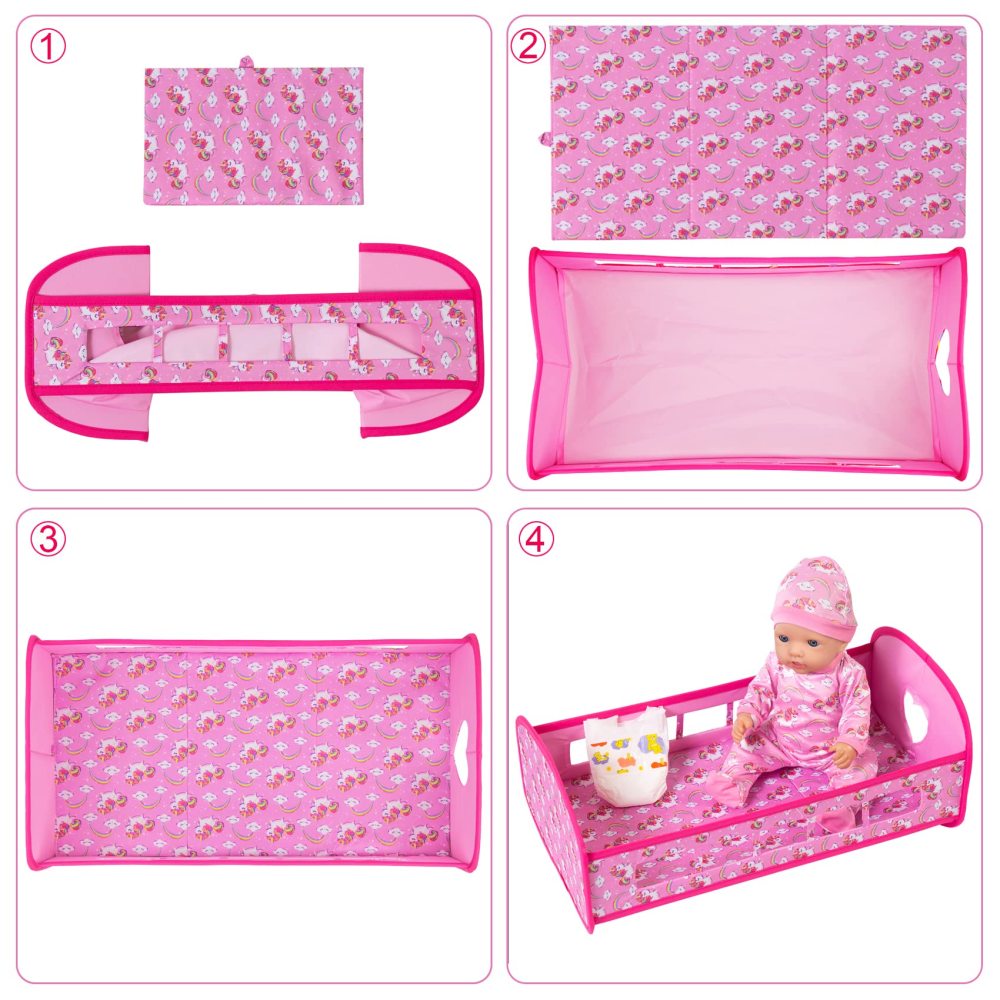 Baby Doll Crib Furniture Baby Doll Bed and Accessories Play Set Included Romper Suit,Baby Doll Crib,Diaper Fit for 15'' -18" Baby Dolls Reborn