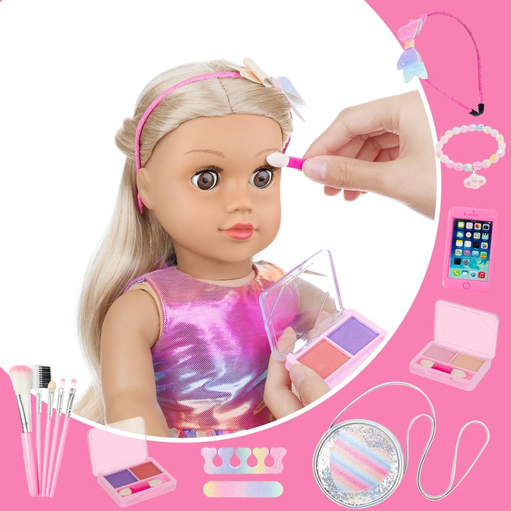 American 18 Inch Doll 14 Pcs Accessories Makeup Set with Dress for Generation Doll Makeup Beauty Set and Clothes for 18 Inch Doll (No Doll)