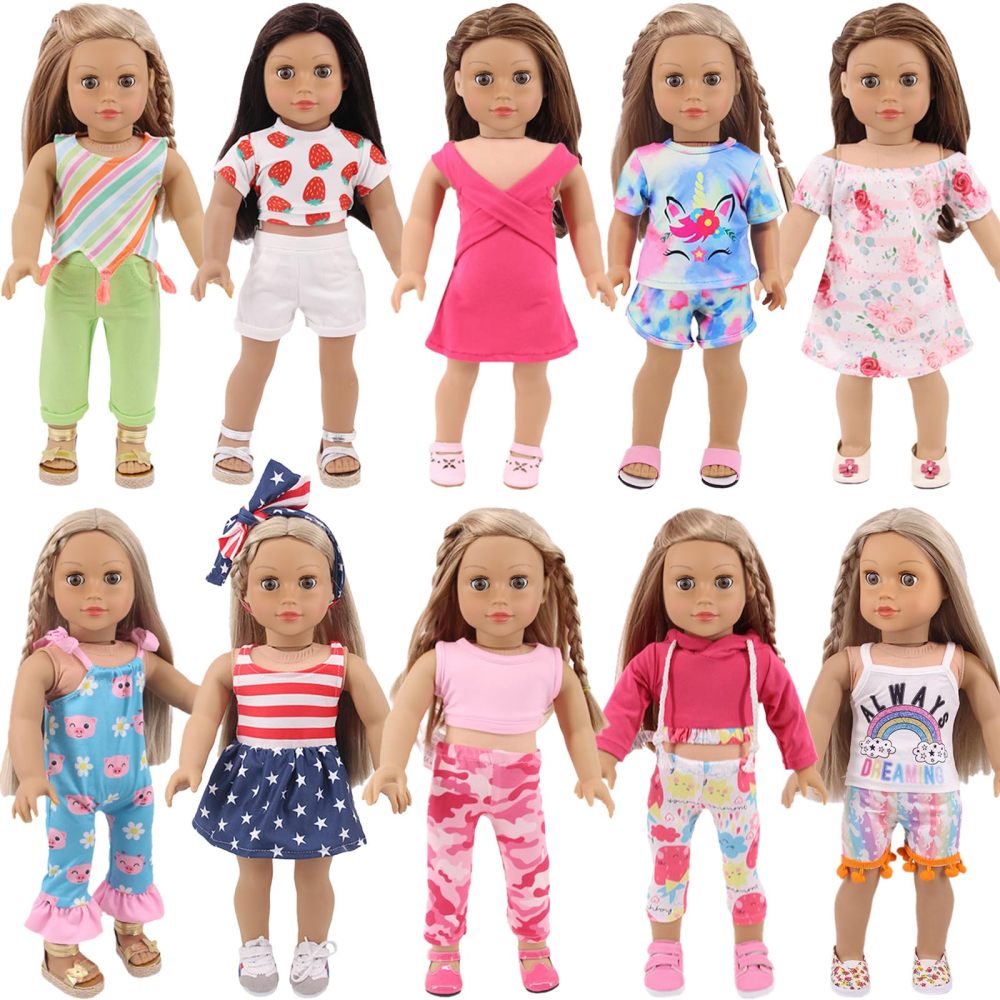 10 Sets American Doll Clothes and Accessories for 18 Inch Doll, Including 18 Inch Doll Clothing Outfits Dress Pajama Frocks