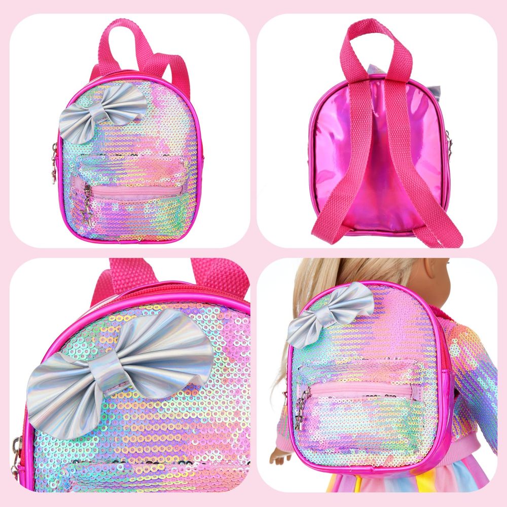 14Pcs American 18 Inch Doll Clothes and Accessories Makeup Playset Include Girl Dolls Clothes, Skirt, Backpack, Bracelet, Hair Clip, Phone and Makeup Sets（No Doll and Shoes）