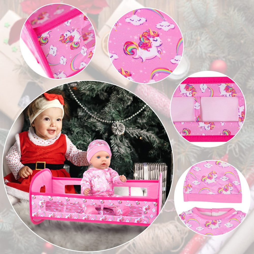 Baby Doll Crib Furniture Baby Doll Bed and Accessories Play Set Included Romper Suit,Baby Doll Crib,Diaper Fit for 15'' -18" Baby Dolls Reborn