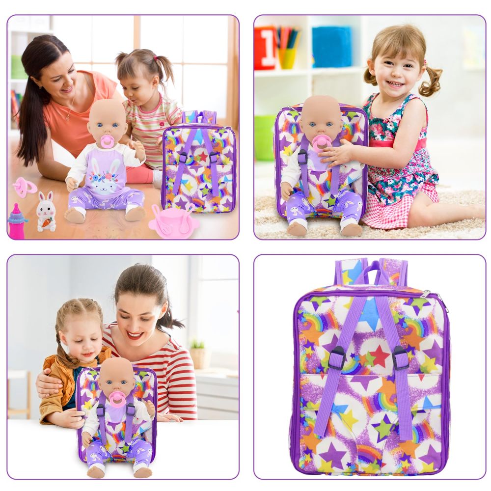 ZITA ELEMENT American 18 Inch Doll Backpack Carrier and Clothes, Baby Doll Playset for 17 Inch Doll with Doll Backpack Carrier Bag, Doll Clothes Sets and Accessories for 16 Inch Baby Doll (No Doll)