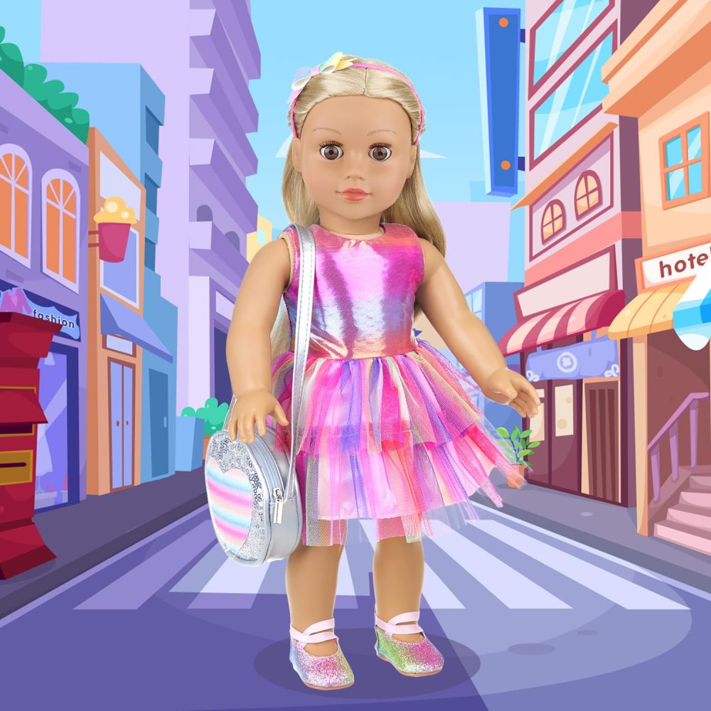 American 18 Inch Doll 14 Pcs Accessories Makeup Set with Dress for Generation Doll Makeup Beauty Set and Clothes for 18 Inch Doll (No Doll)