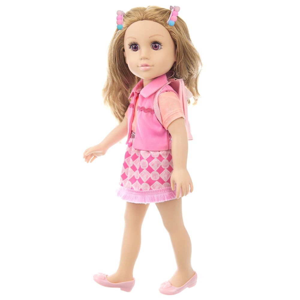 18 Inch Girl Doll Playset with Doll Clothes and Accessories Including 18 Inch Doll Jacket T-Shirt Skirt shoes backbag Hairband for Little Girl