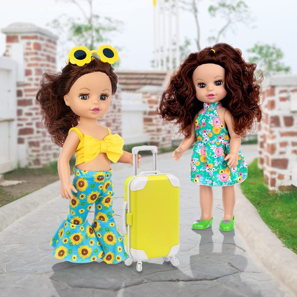 14.5 Inch Baby Doll and Doll Travel Accessories Suitcase Set - Include 1 Pcs 14.5 Inch Girl Doll,1 Luggage,1 Clothes, 1 Dress, 1 Shoes, Hairclip, Camera, Phone and Pad