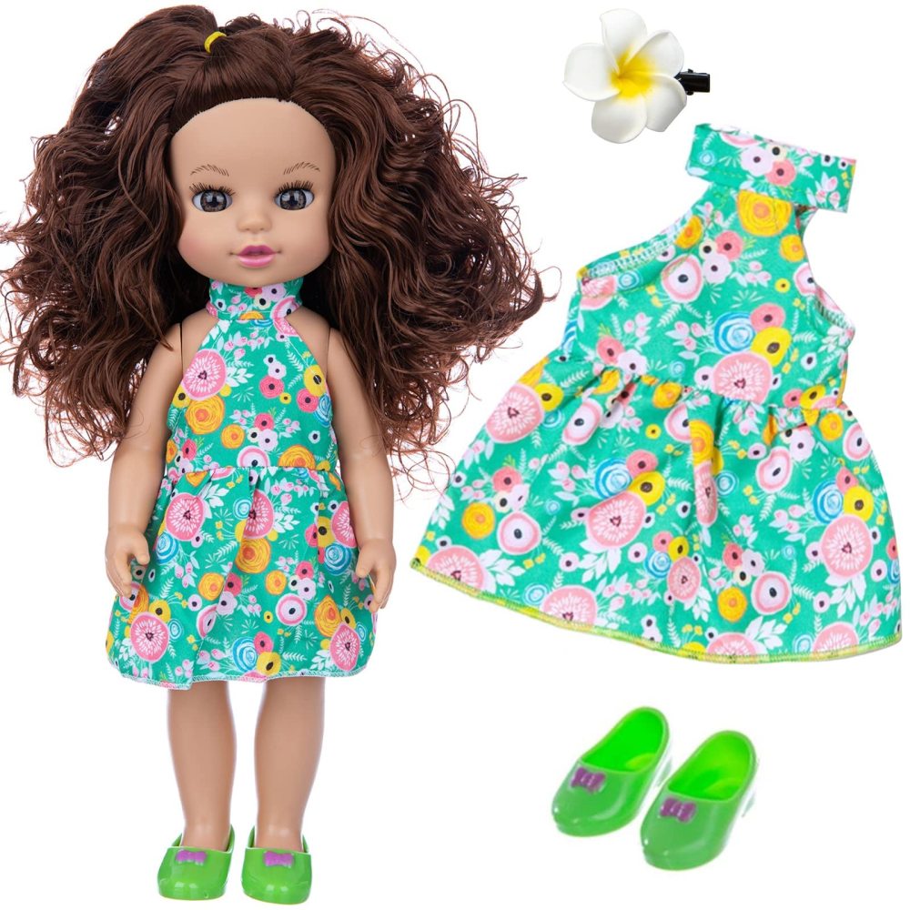14.5 Inch Baby Doll and Doll Travel Accessories Suitcase Set - Include 1 Pcs 14.5 Inch Girl Doll,1 Luggage,1 Clothes, 1 Dress, 1 Shoes, Hairclip, Camera, Phone and Pad