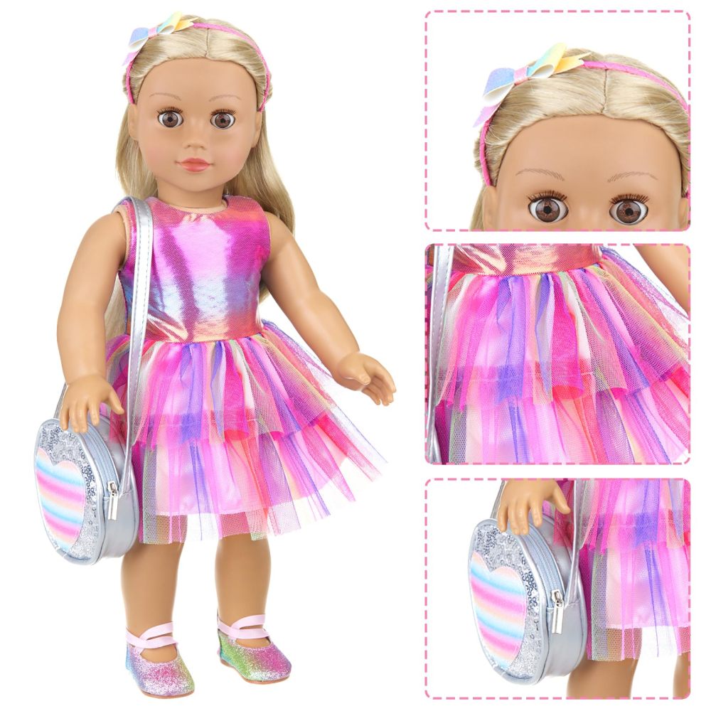 American 18 Inch Doll 14 Pcs Accessories Makeup Set with Dress for Generation Doll Makeup Beauty Set and Clothes for 18 Inch Doll (No Doll)