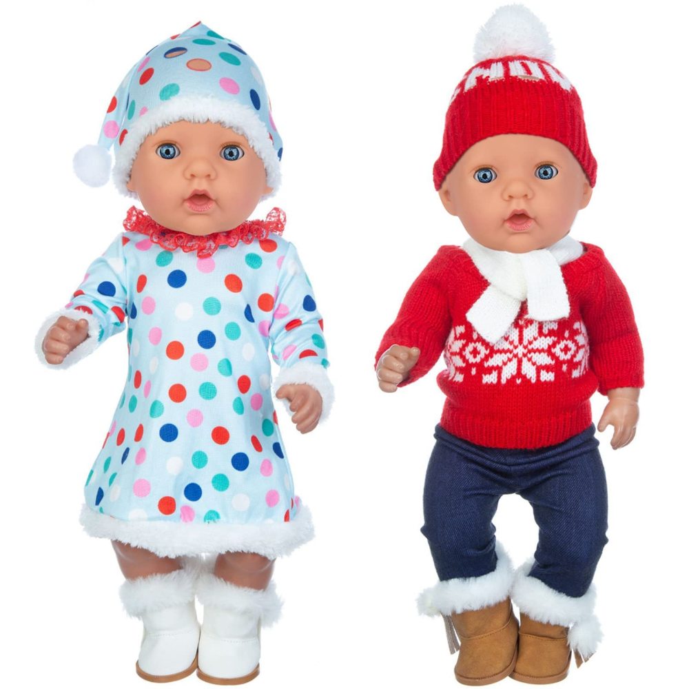 2 Sets 18 Inch Girl Doll Christmas Clothes Outfits with Shoes and Christmas Accessories - 18 Inch Christmas Doll Clothes Dress Boots Hat Scarf Hairclips Bag