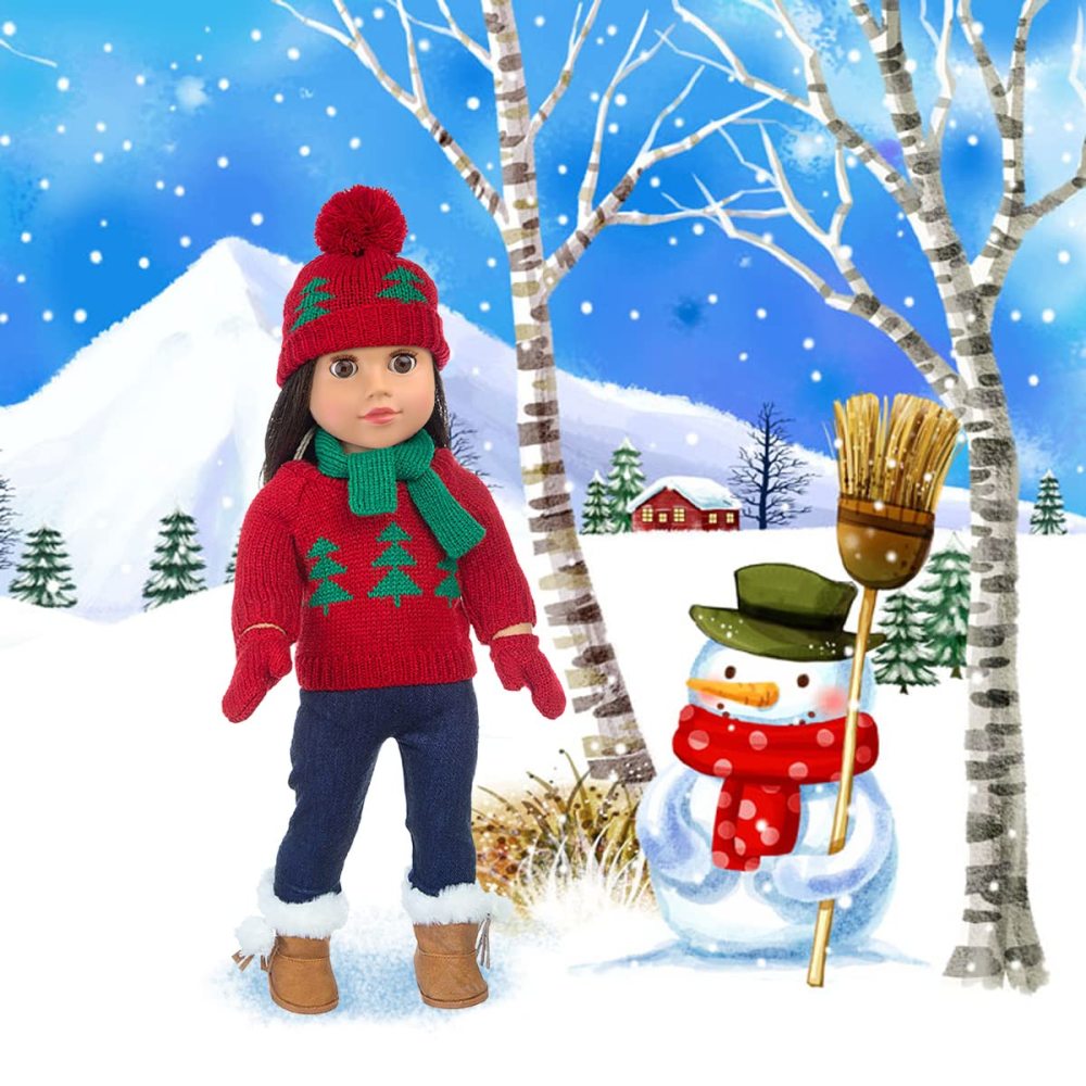 18 Inch Doll Clothes Winter Christmas Outfit and Accessories Including Sweaters Trousers Shoes Hats and Scarfs Sticker