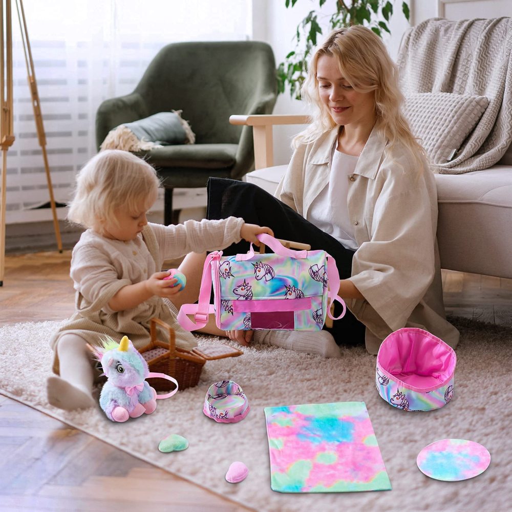 18 Inch Girl Doll Accessories Pet Set for 10 Pcs Stuff Girl Travel Clothes with Pet, Plush Pet Toy, Mat, Handbag, Pet Bow