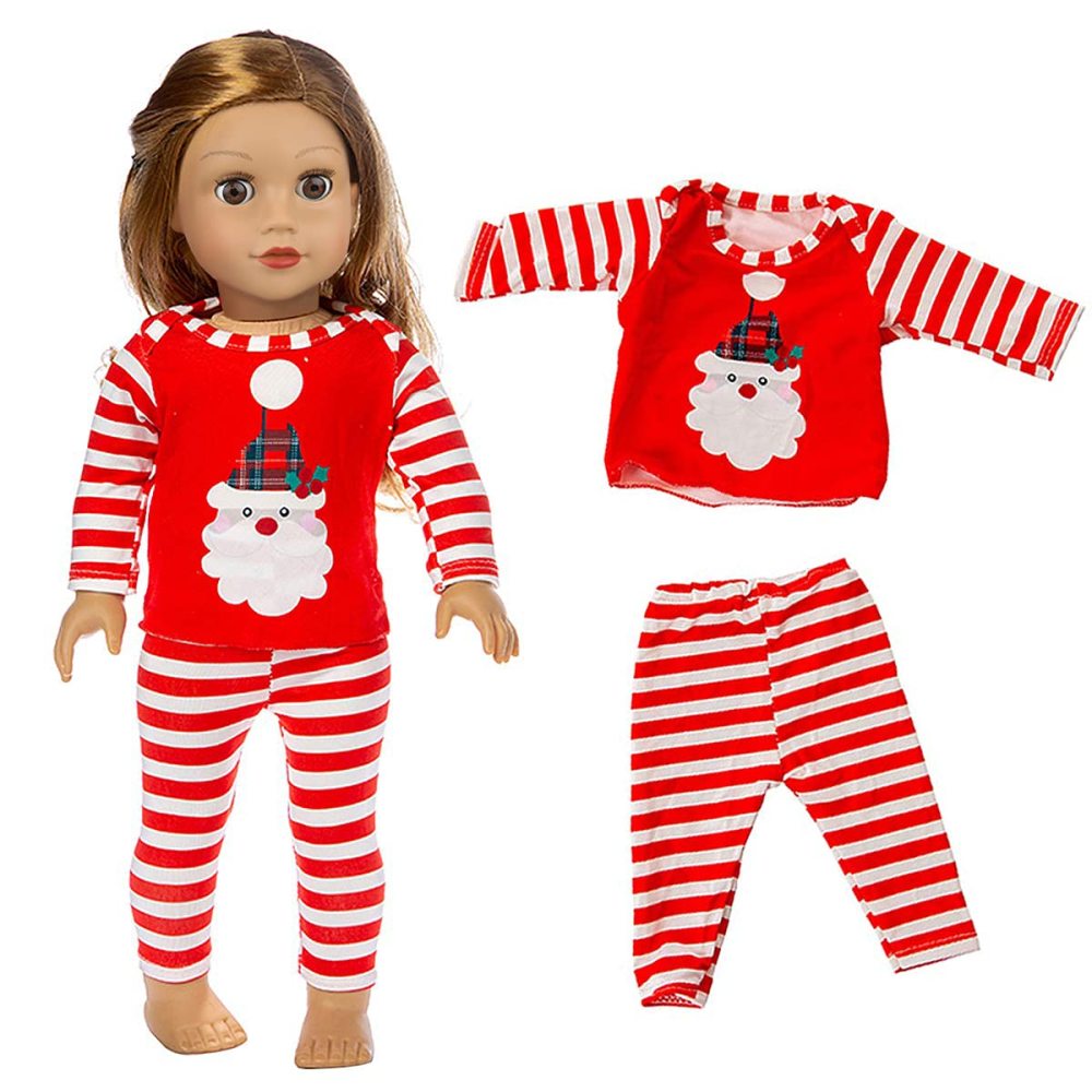 2 Set 18 Inch Doll Christmas Clothes Dress Pajamas Outfits for 18 Inch Girl Doll