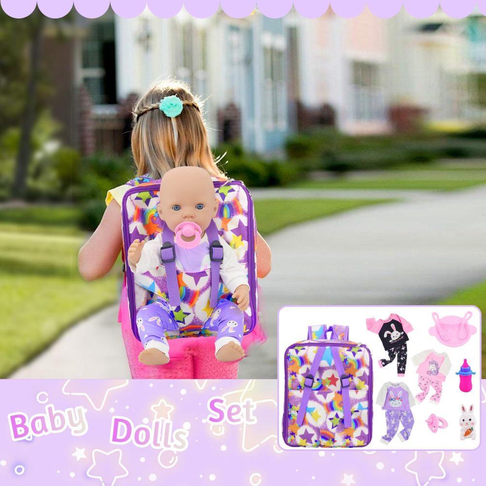 ZITA ELEMENT American 18 Inch Doll Backpack Carrier and Clothes, Baby Doll Playset for 17 Inch Doll with Doll Backpack Carrier Bag, Doll Clothes Sets and Accessories for 16 Inch Baby Doll (No Doll)