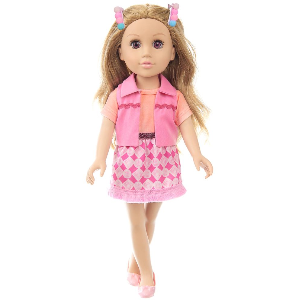 18 Inch Girl Doll Playset with Doll Clothes and Accessories Including 18 Inch Doll Jacket T-Shirt Skirt shoes backbag Hairband for Little Girl