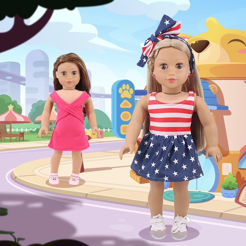 10 Sets American Doll Clothes and Accessories for 18 Inch Doll, Including 18 Inch Doll Clothing Outfits Dress Pajama Frocks