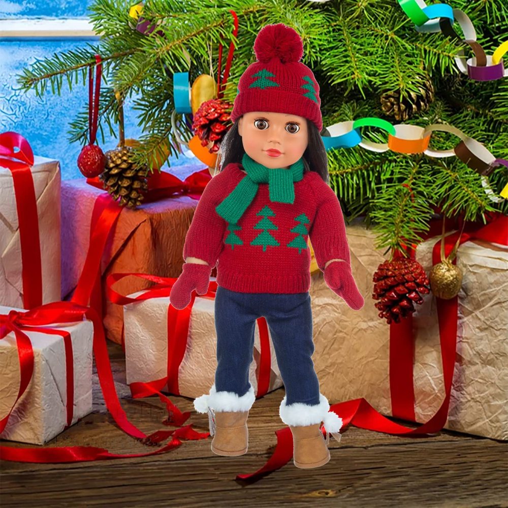 18 Inch Doll Clothes Winter Christmas Outfit and Accessories Including Sweaters Trousers Shoes Hats and Scarfs Sticker
