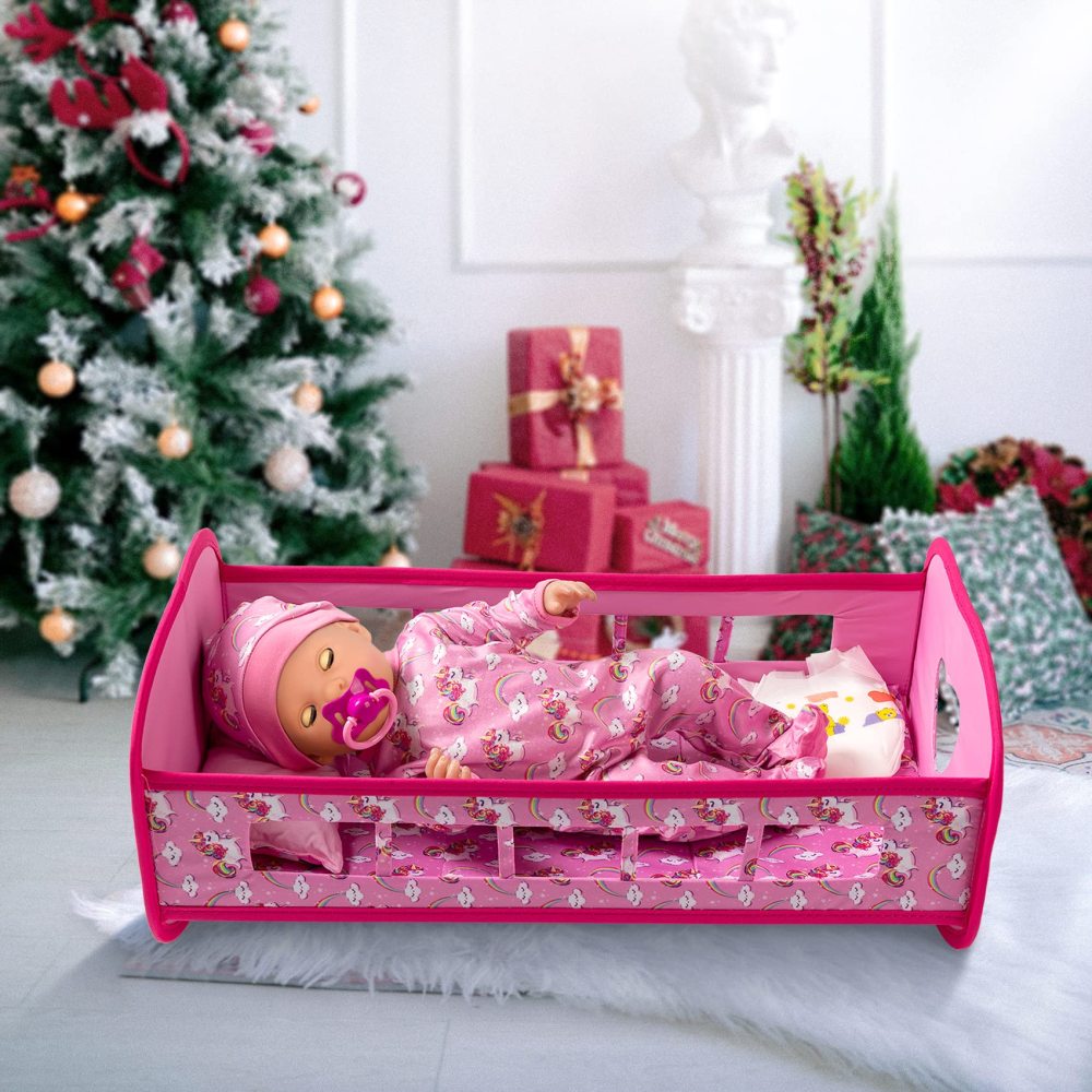 Baby Doll Crib Furniture Baby Doll Bed and Accessories Play Set Included Romper Suit,Baby Doll Crib,Diaper Fit for 15'' -18" Baby Dolls Reborn