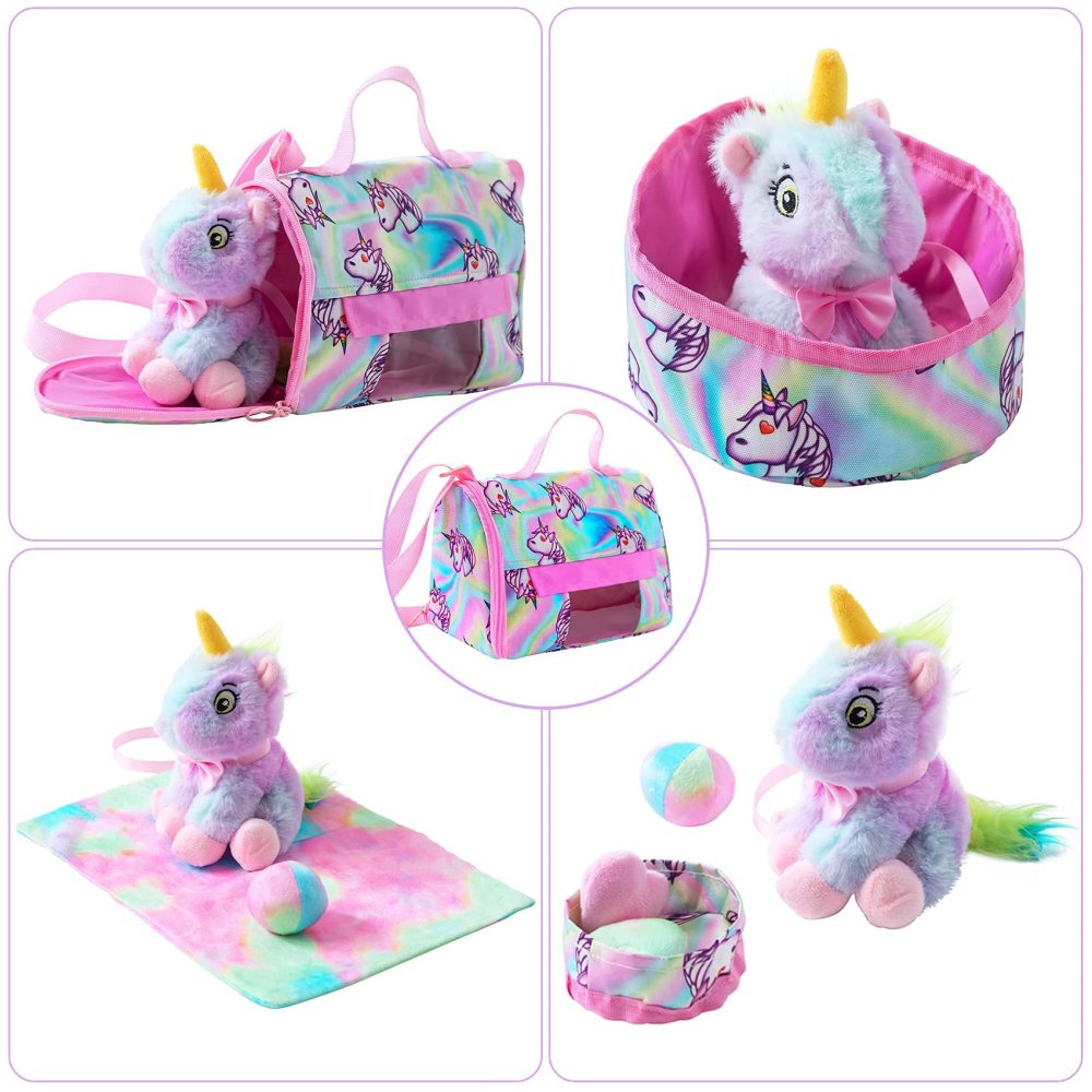 18 Inch Girl Doll Accessories Pet Set for 10 Pcs Stuff Girl Travel Clothes with Pet, Plush Pet Toy, Mat, Handbag, Pet Bow