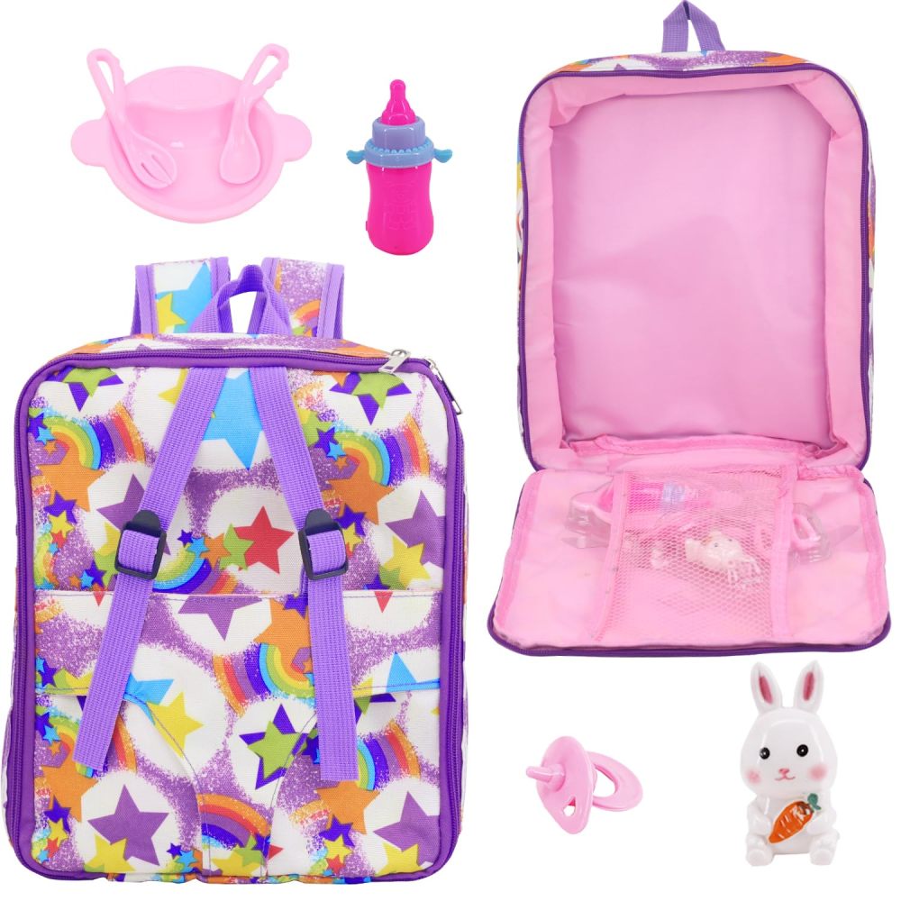 ZITA ELEMENT American 18 Inch Doll Backpack Carrier and Clothes, Baby Doll Playset for 17 Inch Doll with Doll Backpack Carrier Bag, Doll Clothes Sets and Accessories for 16 Inch Baby Doll (No Doll)