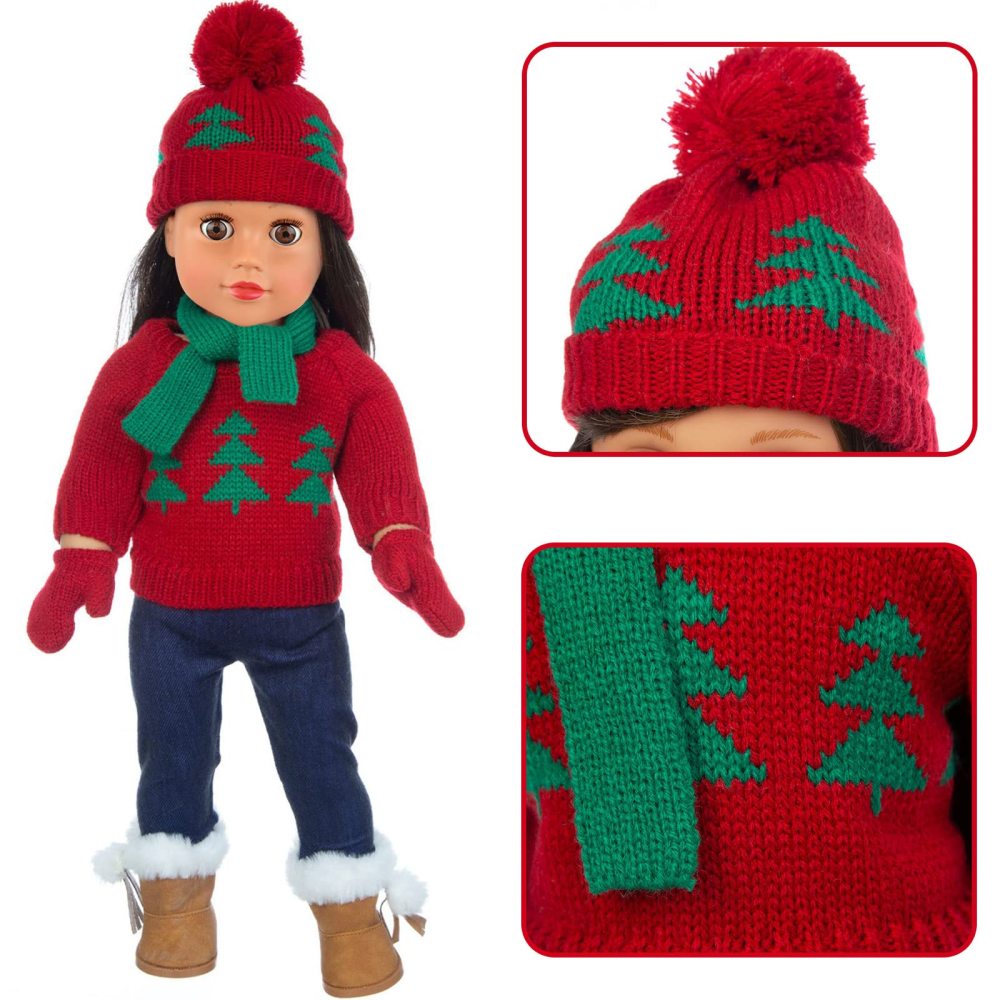 18 Inch Doll Clothes Winter Christmas Outfit and Accessories Including Sweaters Trousers Shoes Hats and Scarfs Sticker