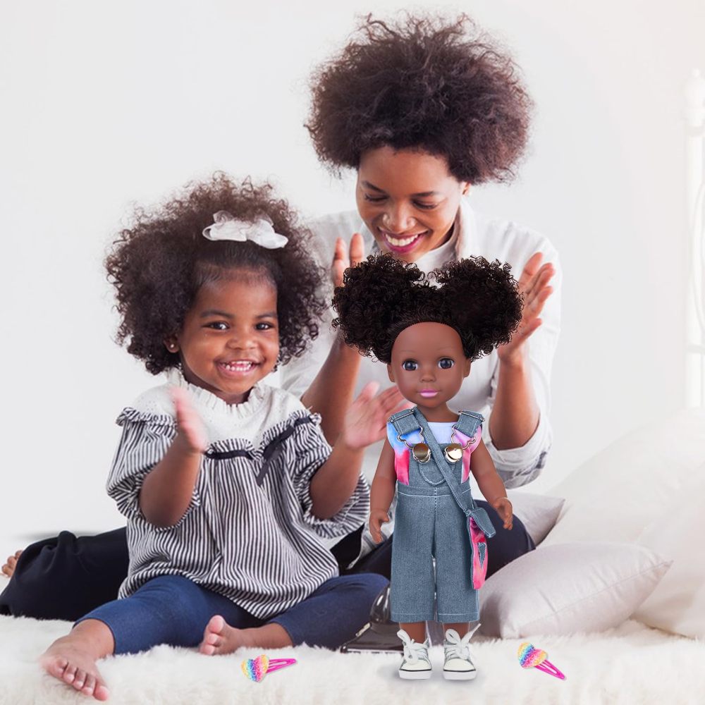 Black Baby Doll with Tie-Dye Rainbow Top and Clothes Set 14.5 Inch Black Doll Silicone Black Doll Realistic Black Girl Doll
