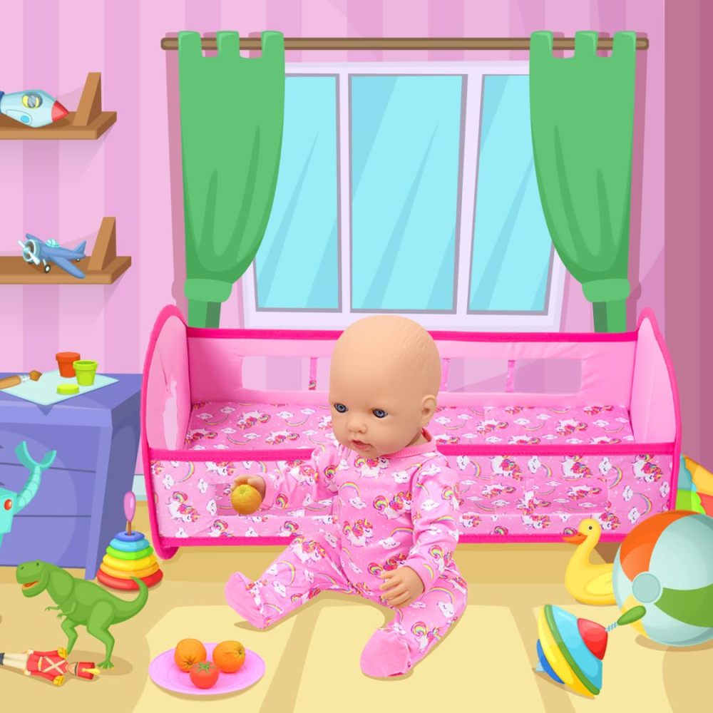 Baby Doll Crib Furniture Baby Doll Bed and Accessories Play Set Included Romper Suit,Baby Doll Crib,Diaper Fit for 15'' -18" Baby Dolls Reborn