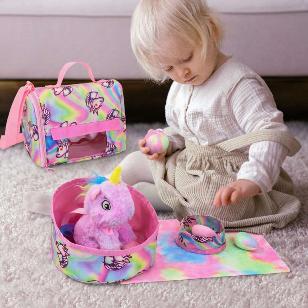 18 Inch Girl Doll Accessories Pet Set for 10 Pcs Stuff Girl Travel Clothes with Pet, Plush Pet Toy, Mat, Handbag, Pet Bow