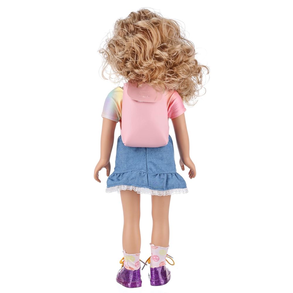 18 Inch Girl Doll Playset with Doll Clothes and Accessories Including 18 Inch Doll T-Shirt Denim Skirt shoes handbag Socks Bow Headwear for Little Girl