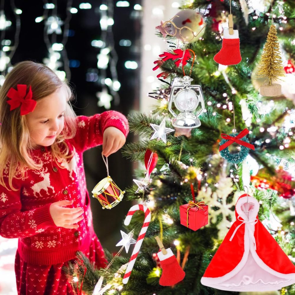 11 Pcs Christmas Elf Doll Clothes Accessories Set Include Cloak Glasses Pair of Socks Sleeping Bag Hanging Basket Drum Gift Box Lantern Cane Tree and Garland (Doll is not Included)