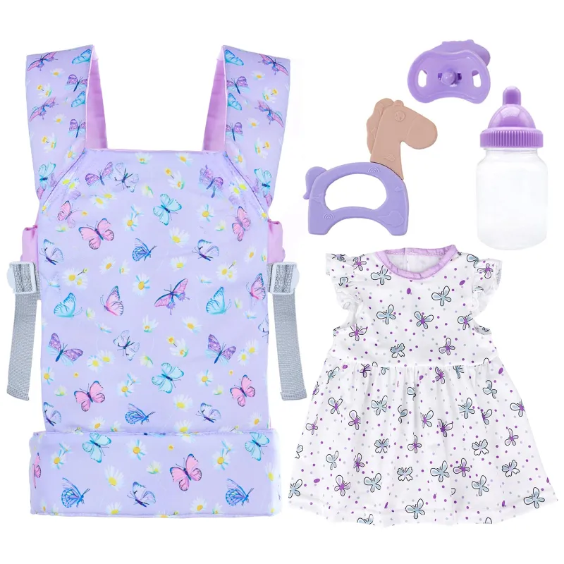 Baby Doll Carrier with Doll Accessories Doll Carrier for Kids, Reborn Doll Baby Carrier with Adjustable Straps for 16-22 Inch Baby Doll with Accessories