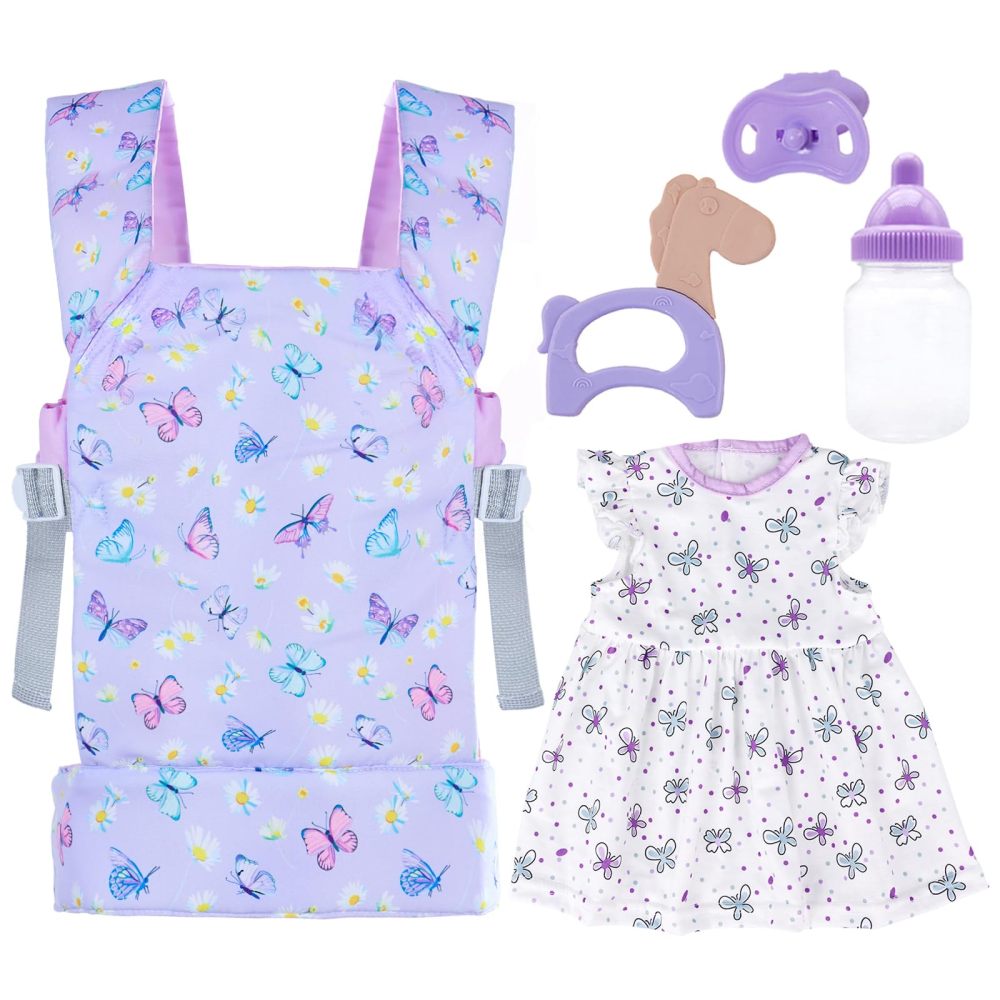 Baby Doll Carrier with Doll Accessories Doll Carrier for Kids, Reborn Doll Baby Carrier with Adjustable Straps for 16-22 Inch Baby Doll with Accessories