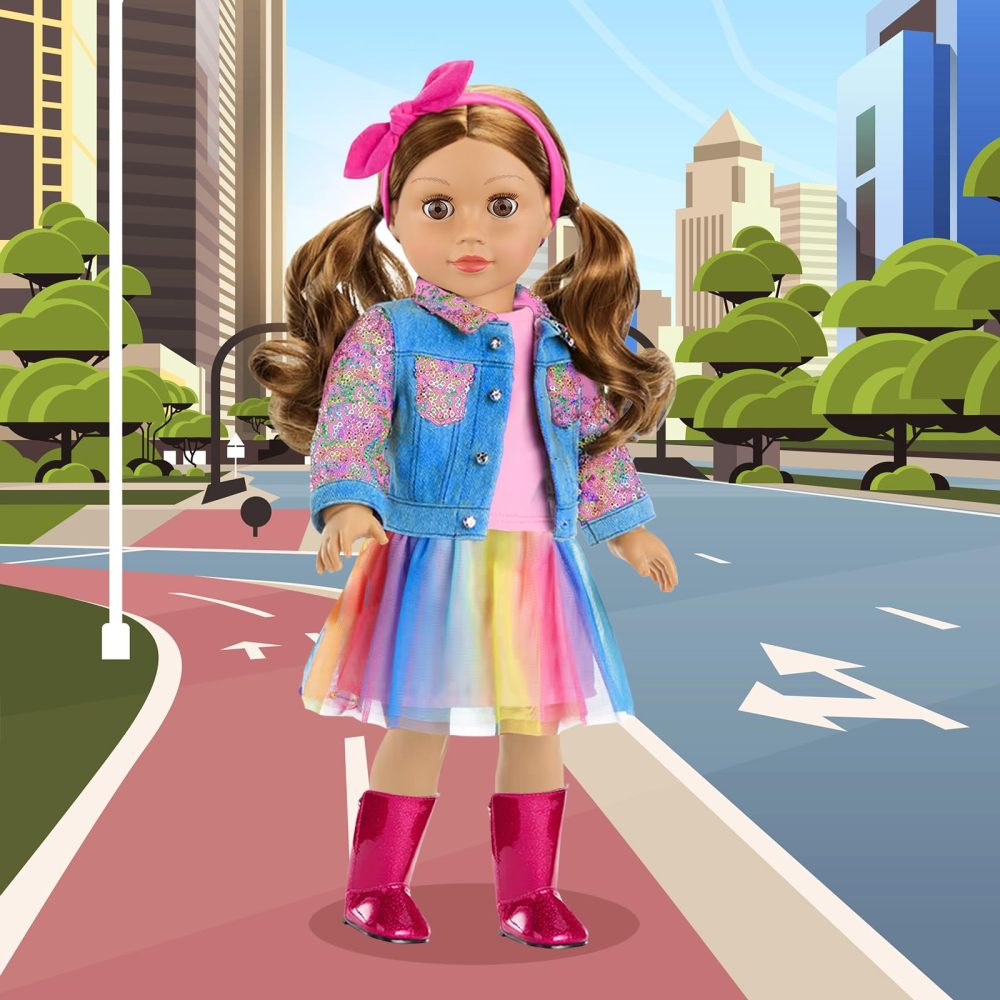 15 Pcs American 18 Inch Doll Makeup Accessories Set and Doll Clothes Includes Skirt, Backpack Carrier for 18 Inch Doll Makeup Doll Accessories for Girl (No Doll)