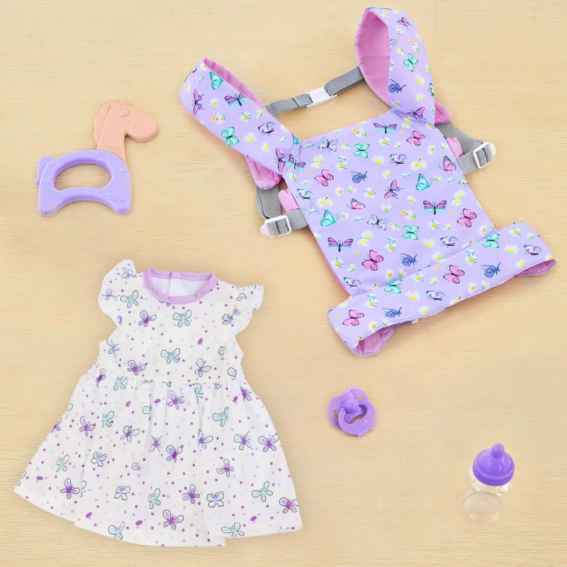 Baby Doll Carrier with Doll Accessories Doll Carrier for Kids, Reborn Doll Baby Carrier with Adjustable Straps for 16-22 Inch Baby Doll with Accessories