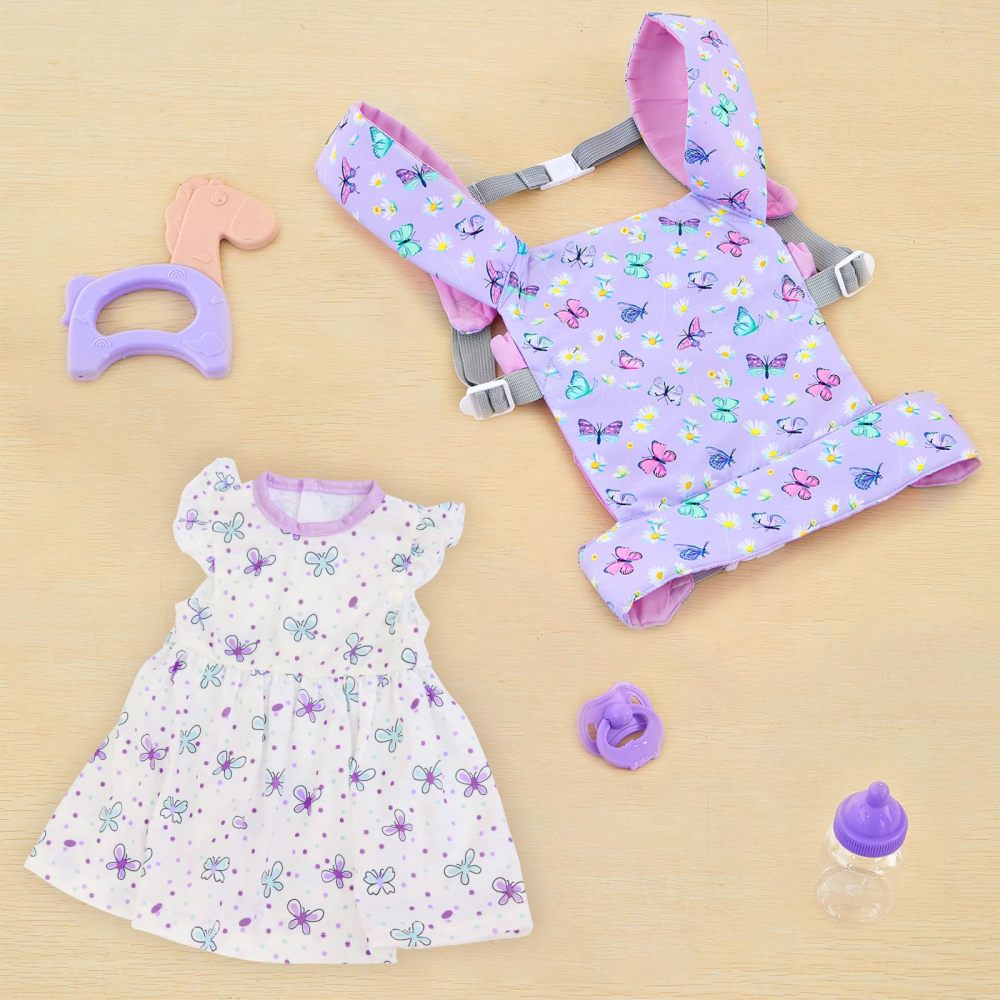 Baby Doll Carrier with Doll Accessories Doll Carrier for Kids, Reborn Doll Baby Carrier with Adjustable Straps for 16-22 Inch Baby Doll with Accessories