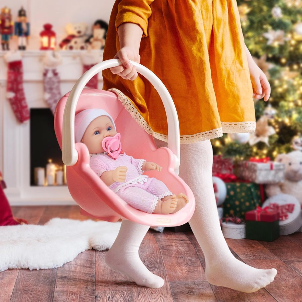 12 Inch Vinyl Baby Doll Playset with Washable Doll Accessories Includes Bottle, Pacifier, Rattle and Pink Cute Pajamas, First Baby Doll for Toddlers 36 + Months
