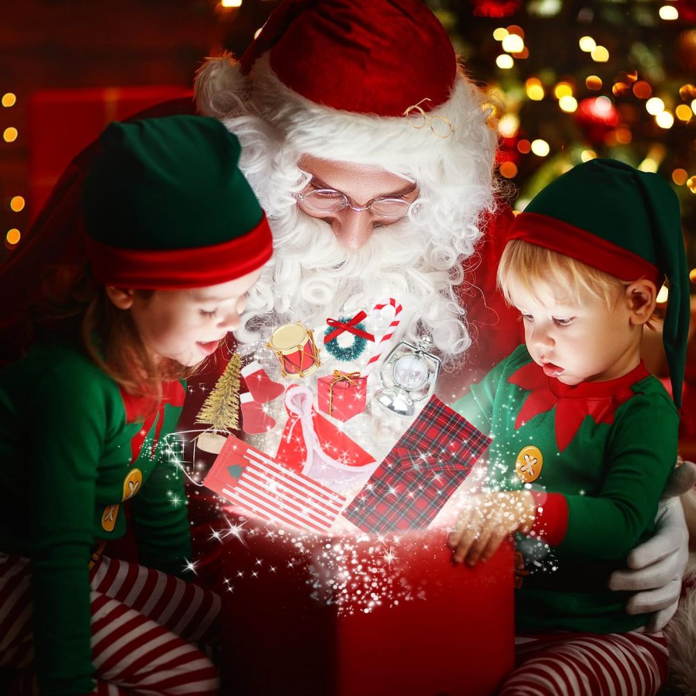 11 Pcs Christmas Elf Doll Clothes Accessories Set Include Cloak Glasses Pair of Socks Sleeping Bag Hanging Basket Drum Gift Box Lantern Cane Tree and Garland (Doll is not Included)