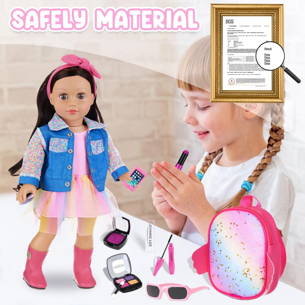 15 Pcs American 18 Inch Doll Makeup Accessories Set and Doll Clothes Includes Skirt, Backpack Carrier for 18 Inch Doll Makeup Doll Accessories for Girl (No Doll)