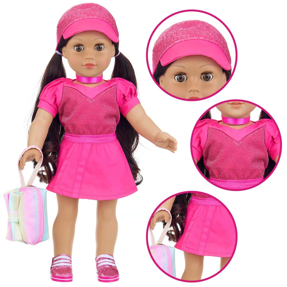 American 18 Inch Doll Clothes and Accessories Makeup Sets, Fashionable Dress for 18 Inch Girl Dolls, Cosmetic Bag Including Eye Shadow, Mascara, Comb, Shoes, Hat (Doll No Included)