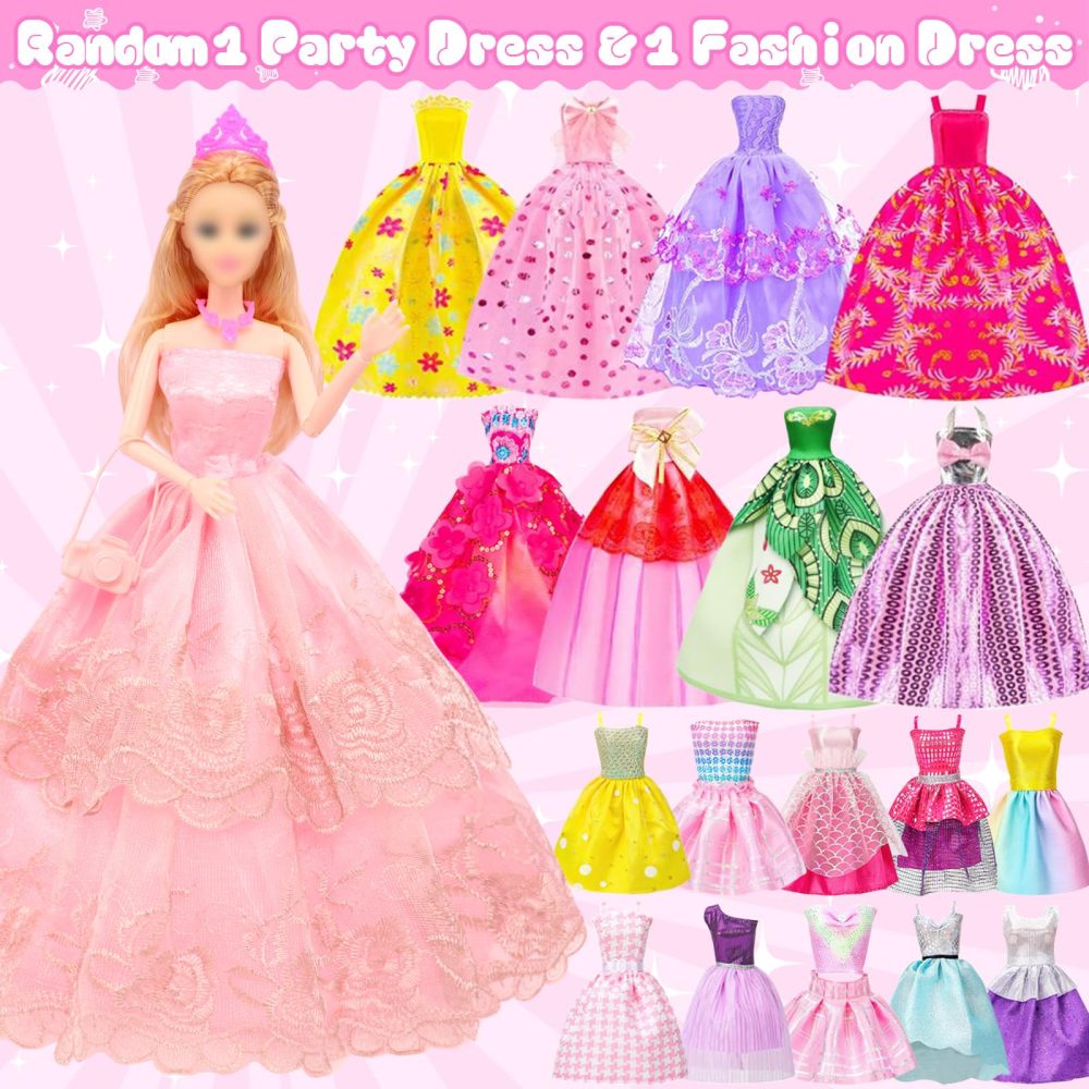 TDDS9 78 Pcs 11.5 Inch Doll Pink Convertible Car Playset, Dress up for Kids Including 11.5 in Girl Doll, Toy Car, 1 Fancy Dress, 3 Regular Dress, 1 Fashion Dress, 71 Accessories