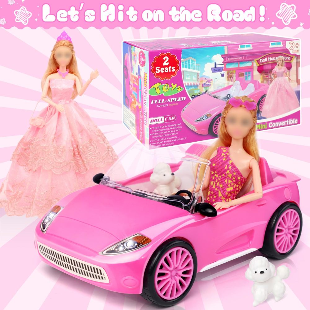 TDDS9 78 Pcs 11.5 Inch Doll Pink Convertible Car Playset, Dress up for Kids Including 11.5 in Girl Doll, Toy Car, 1 Fancy Dress, 3 Regular Dress, 1 Fashion Dress, 71 Accessories