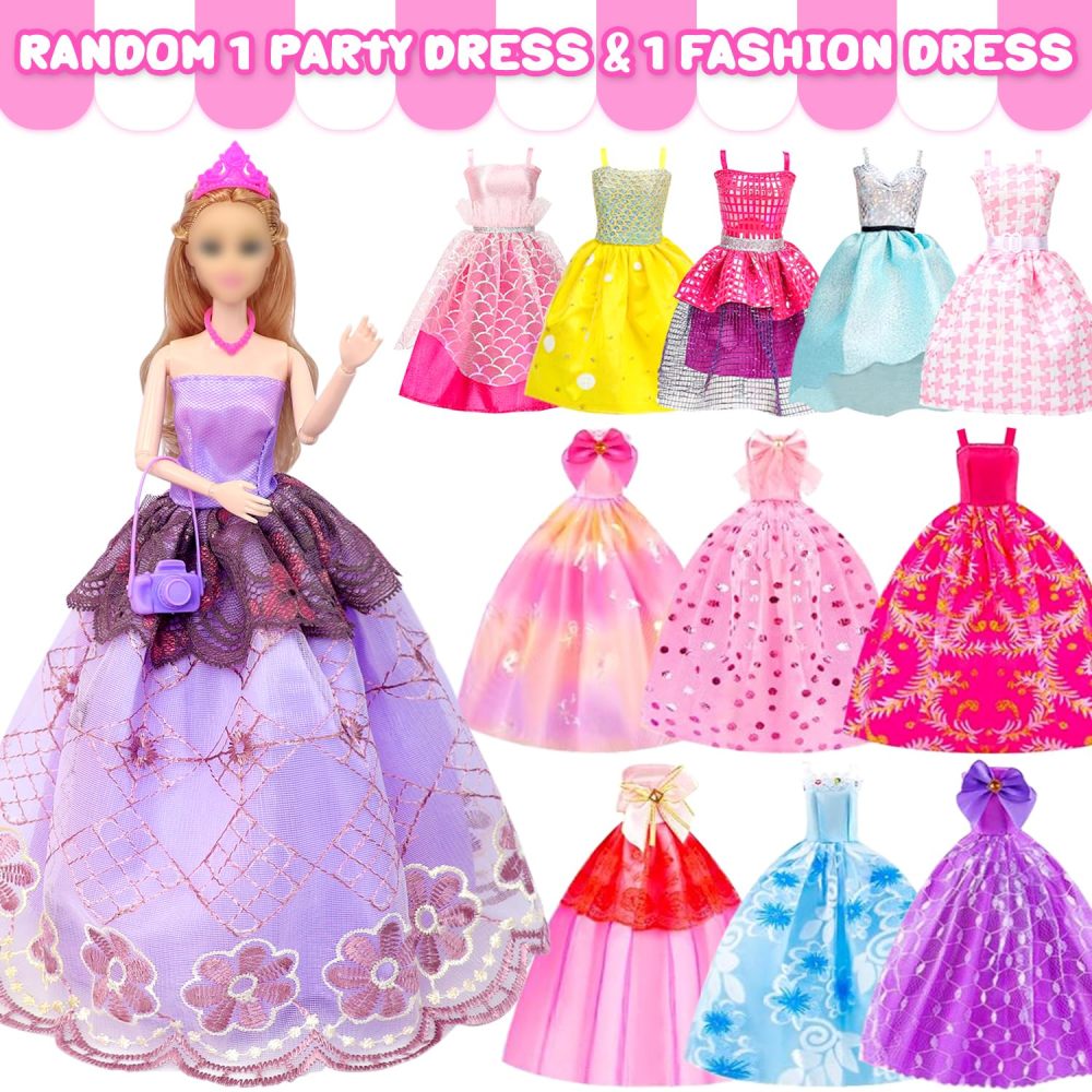 TDDS9 78 Pcs 11.5 Inch Doll Rose Convertible Toy Car Playset, Toys for Kids Including 11.5 In Girl Dolls, Toy Car, 1 Fancy Dress, 3 Regular Dress, 1 Fashion Dress, 71 Doll Accessories