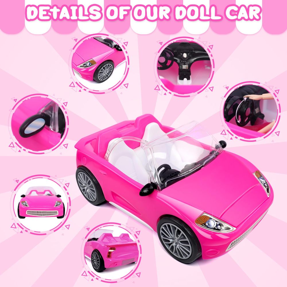TDDS9 78 Pcs 11.5 Inch Doll Rose Convertible Toy Car Playset, Toys for Kids Including 11.5 In Girl Dolls, Toy Car, 1 Fancy Dress, 3 Regular Dress, 1 Fashion Dress, 71 Doll Accessories
