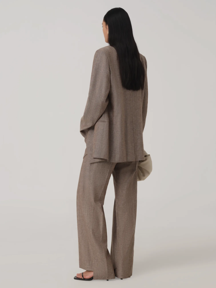 WRAP OVER LINEN VEST IN MELANGE BROWN