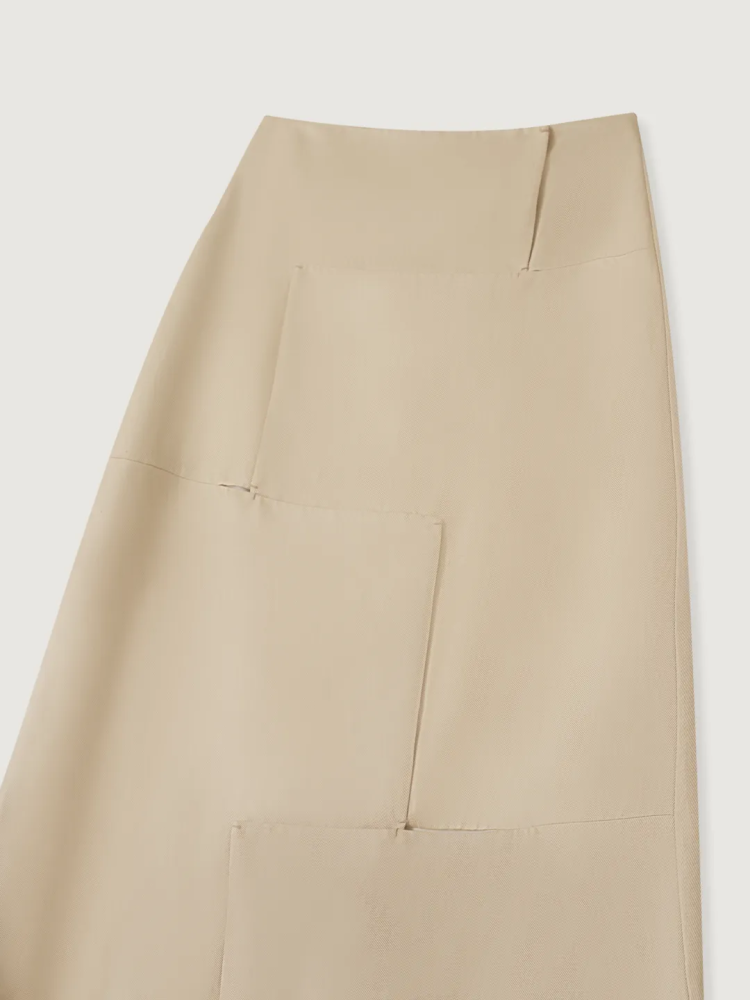 CUT-OUT LINEN MIDI SKIRT