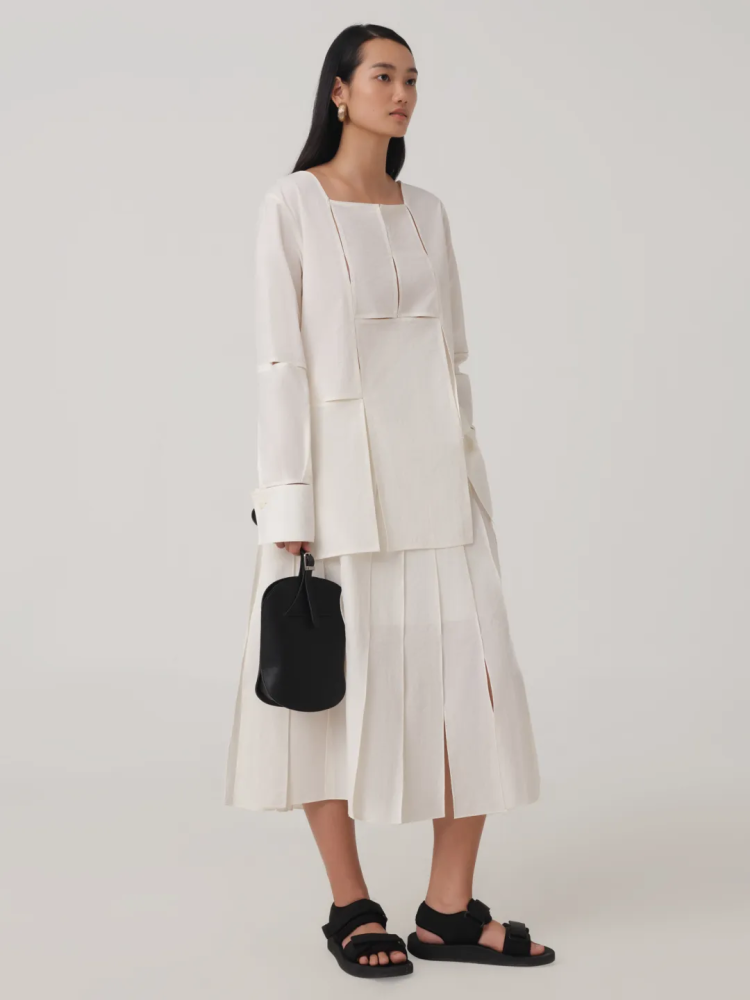 A-LINE PATCHED PANEL COTTON SKIRT
