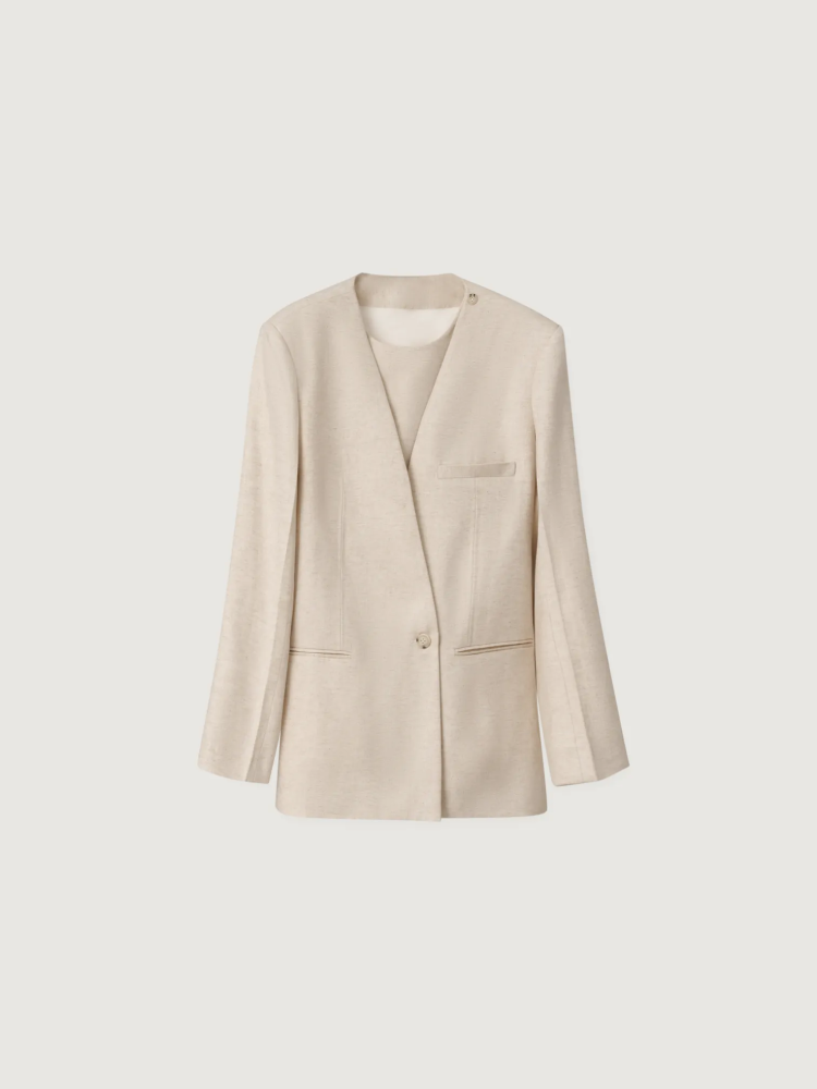 OVERSIZED SINGLE-BREASTED LINEN BLAZER IN IN BEIGE