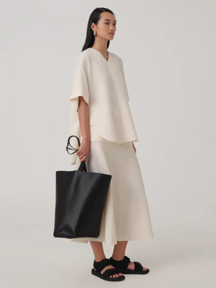 WRAP SILK MIDI SKIRT IN CREAM