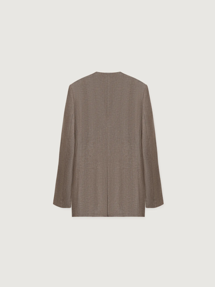 OVERSIZED SINGLE-BREASTED LINEN BLAZER IN MELANGE BROWN