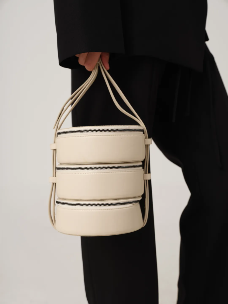 VEGAN LEATHER TRIO LUNCH BOX BAG IN IVORY